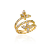 Zircon Heart Stainless Steel Gold Color Geometric Open Finger Ring - Palm and Thread