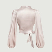 Elegant Plain Lace-Up V-Neck Skinny Fit Blouse - Palm and Thread