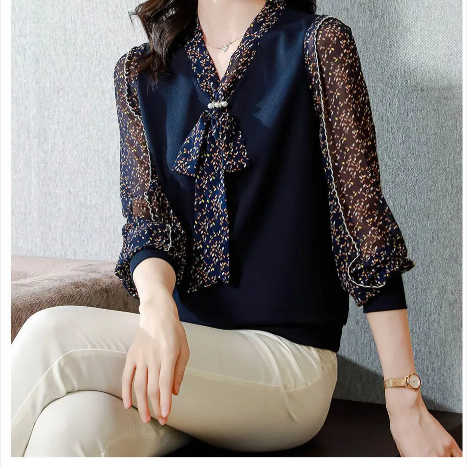 Chic Shirt V Neck Long Sleeve Blouse - Palm and Thread