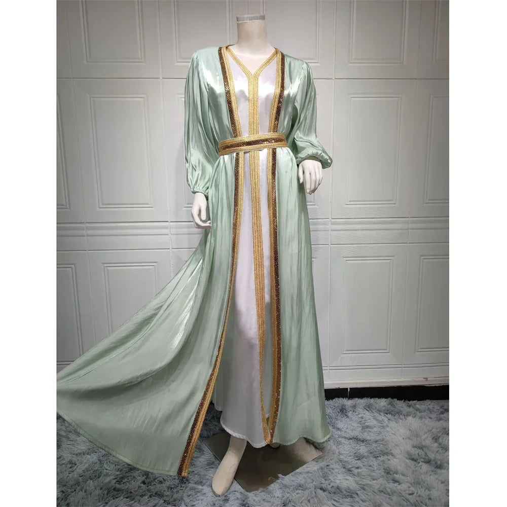 Satin Open Abaya - Palm and Thread