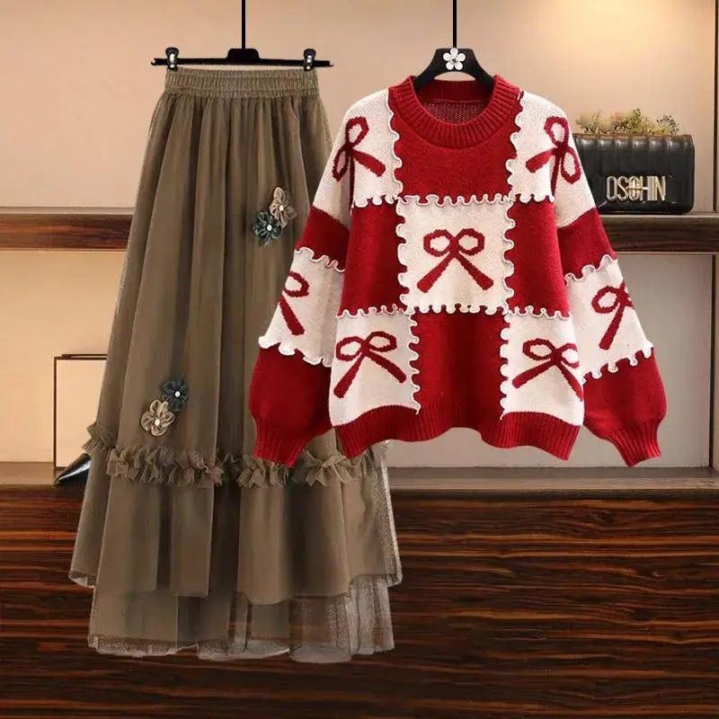 Knitted Sweater Mesh Half Skirt Matching Set - Palm and Thread