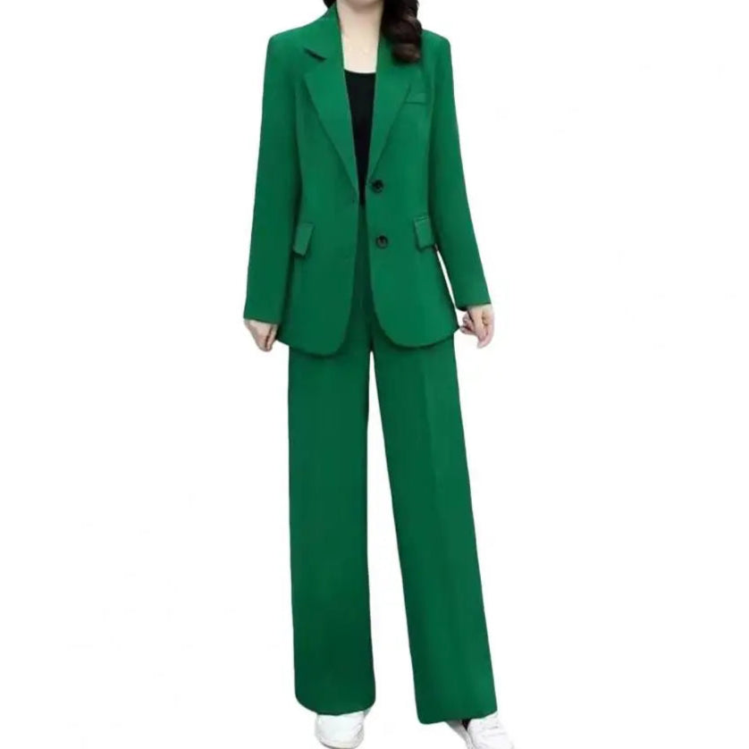 Lapel Single Button Blazer + Wide Leg Pant Suit - Palm and Thread