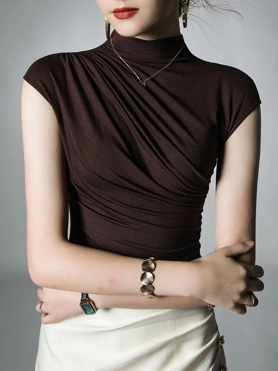 Short Sleeve Modal Half Turtleneck Folds Top - Palm and Thread