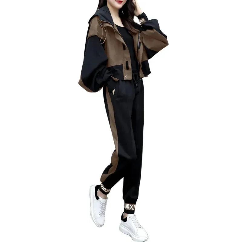 Elegant Hoodie Zipper Jacket Coat Sport Pants Two Piece Tracksuit - Palm and Thread