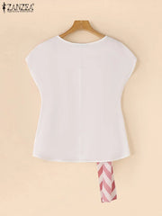 Striped Printed Loose Belted Tunic Top - Palm and Thread