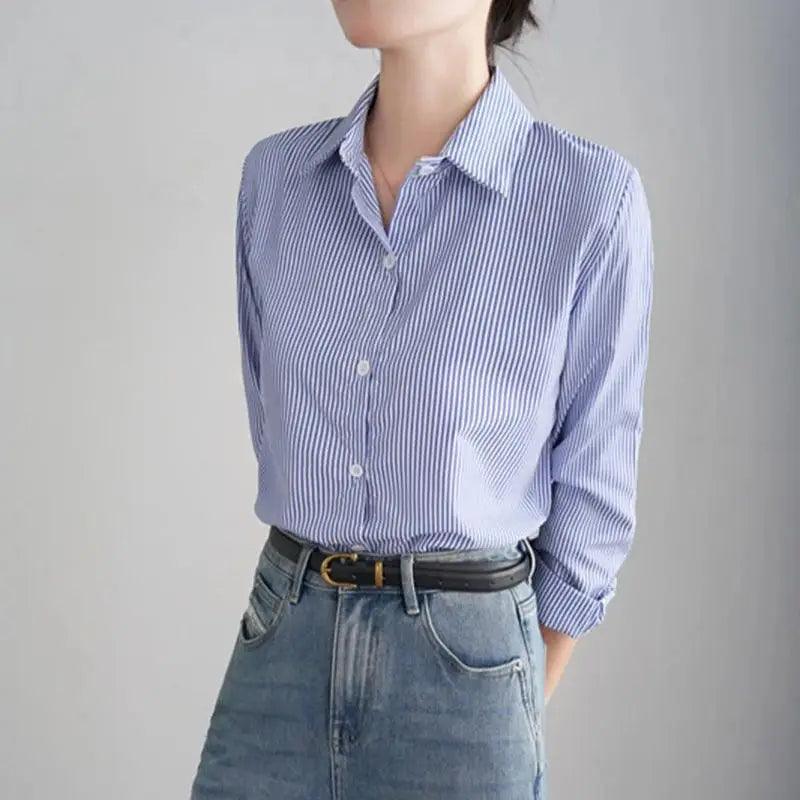 Blue Striped Shirt Top - Palm and Thread