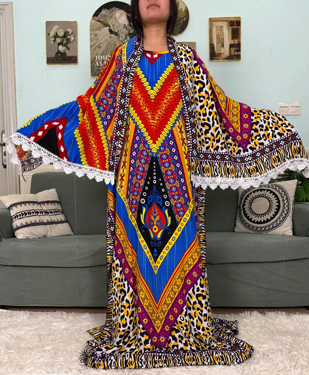 Printed Cotton Soft Loose Fit Femme Robe Abaya - Palm and Thread