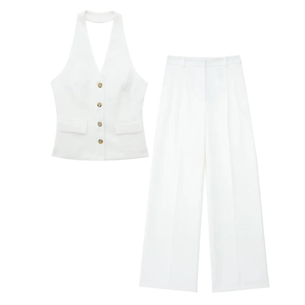 Sleeveless Halter Vest+ Zipper Pockets Pant Matching Set - Palm and Thread