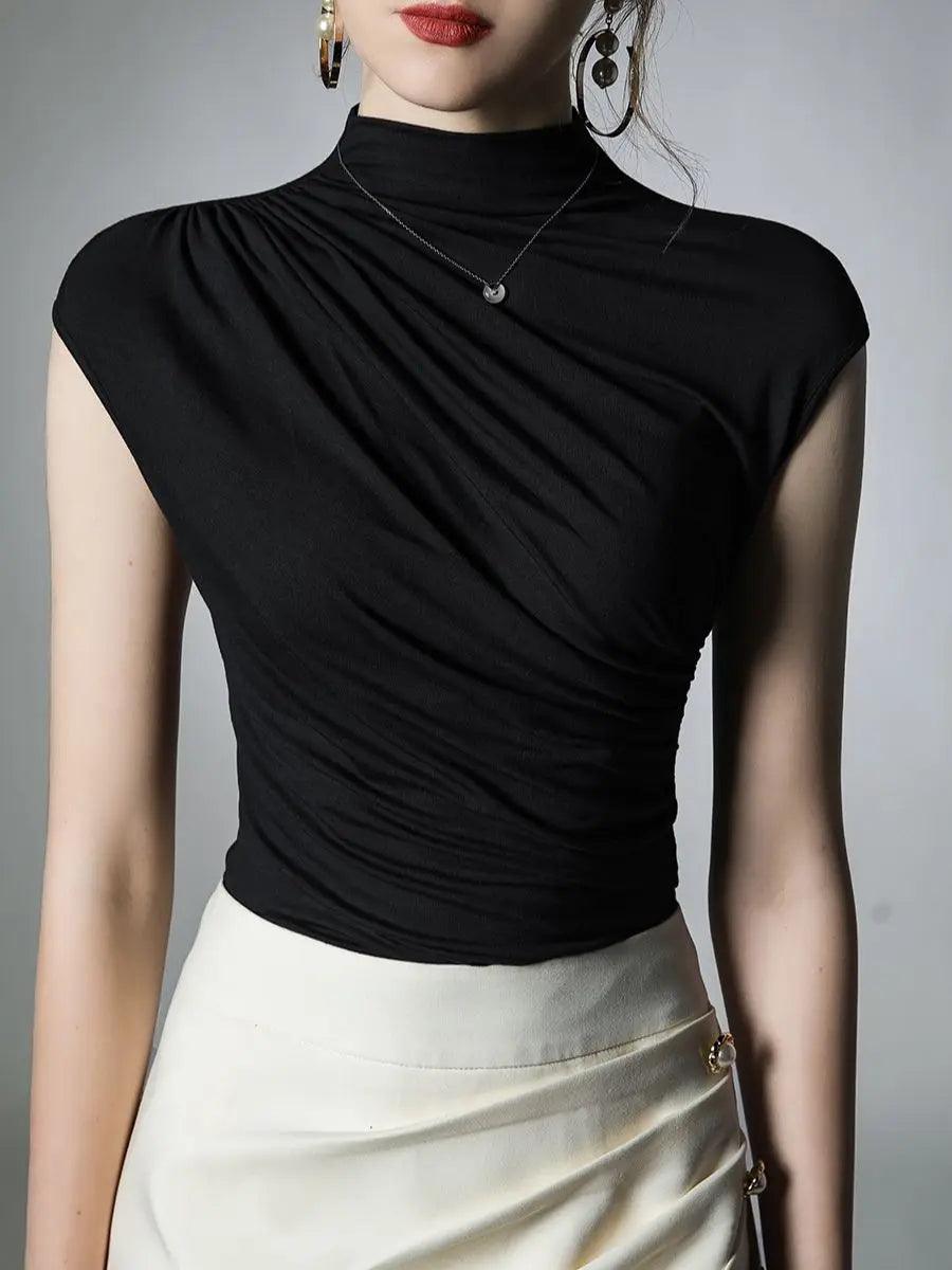 Short Sleeve Modal Half Turtleneck Folds Top - Palm and Thread