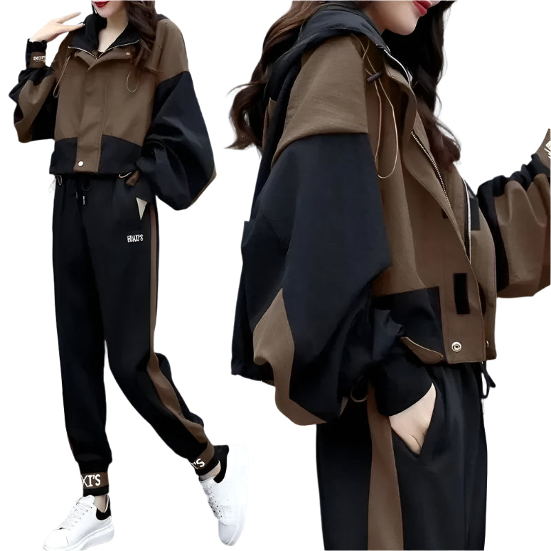 Elegant Hoodie Zipper Jacket Coat Sport Pants Two Piece Tracksuit - Palm and Thread