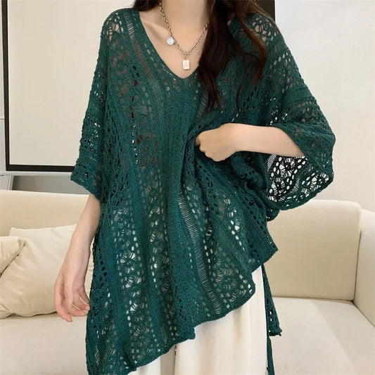 Pure Desire Hollow Lace-up V-neck Knitted Top - Palm and Thread