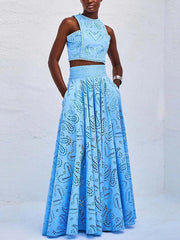 Embroidery Top A Line Skirt Matching Set - Palm and Thread