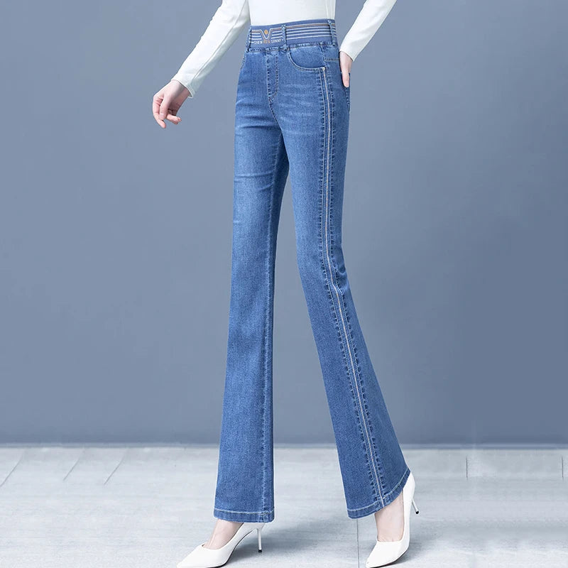 Flare Denim Casual Embroidered Slim Pant - Palm and Thread