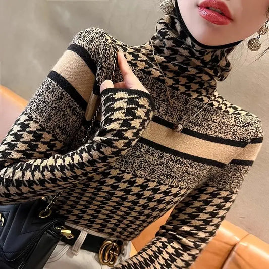 Fashion Houndstooth High Collar Basic Top - Palm and Thread