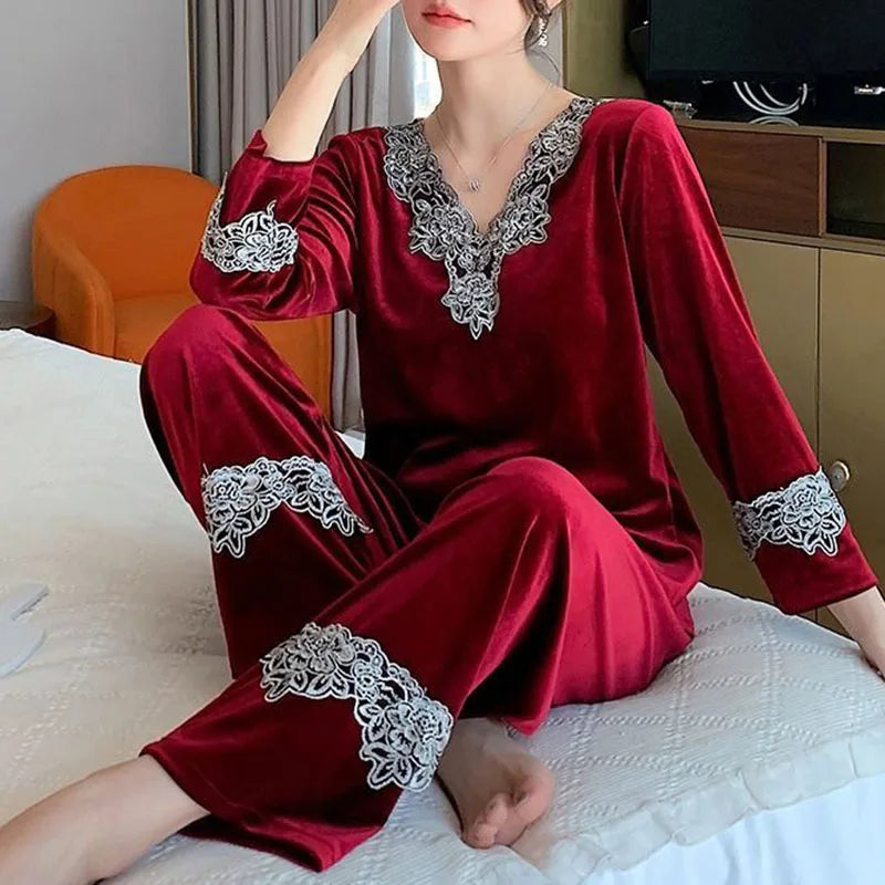 Velvet Loose Long Sleeve Pajama - Palm and Thread