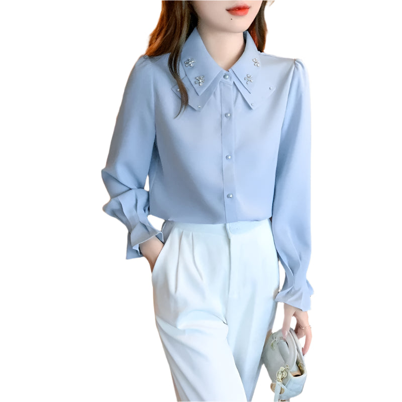 Elegant Long Sleeve Chiffon Blouse - Palm and Thread