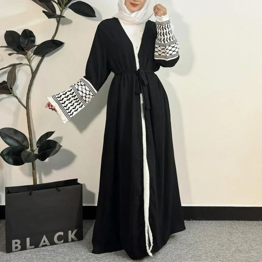 Abaya Cardigan Tassel Embroidery Out Kaftan
