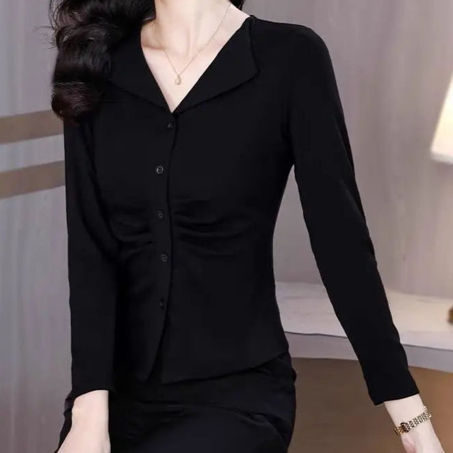 Stylish Ruched Elegant Button All Match T-shirt Top - Palm and Thread