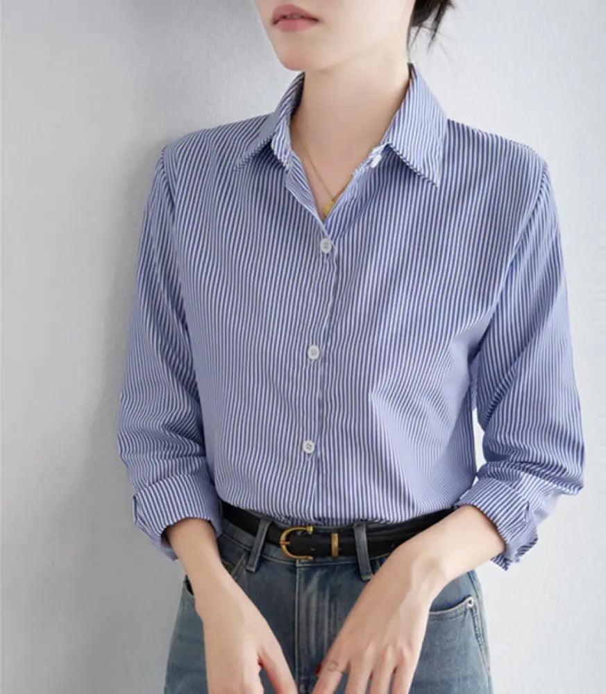 Blue Striped Shirt Top - Palm and Thread