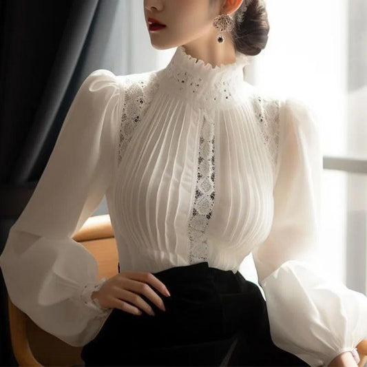 Stand Collar Hollow Out Commute Blouse - Palm and Thread