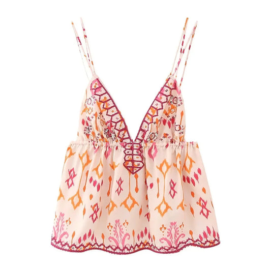 Versatile Embroidery Beaded Print Top - Palm and Thread