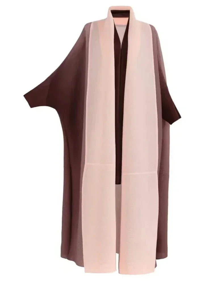 Bat Sleeve Pleated Gradient Cardigan Trench Coat Abaya - Palm and Thread