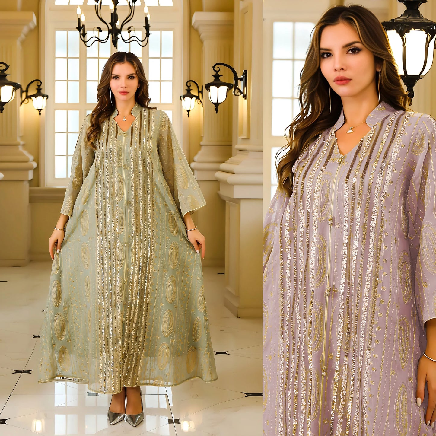 Fashion Elegant Long Sleeve Jalabiya Abaya - Palm and Thread