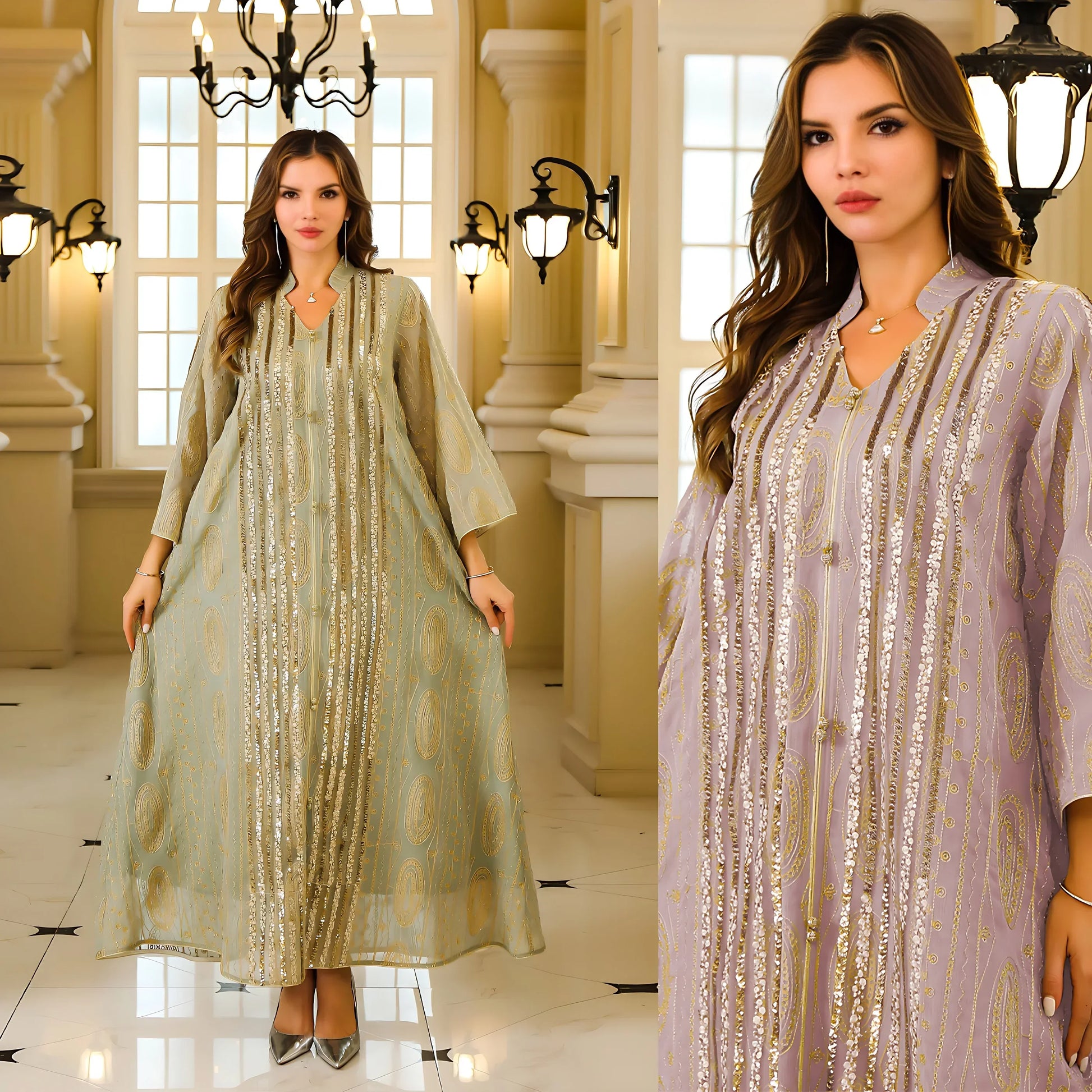 Fashion Elegant Long Sleeve Jalabiya Abaya - Palm and Thread