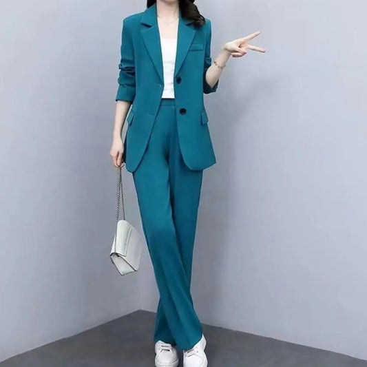 Lapel Single Button Blazer + Wide Leg Pant Suit - Palm and Thread