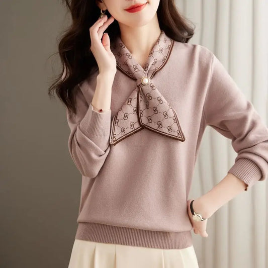 Beaded Bow Elegant Knitted Sweater Top - Palm and Thread