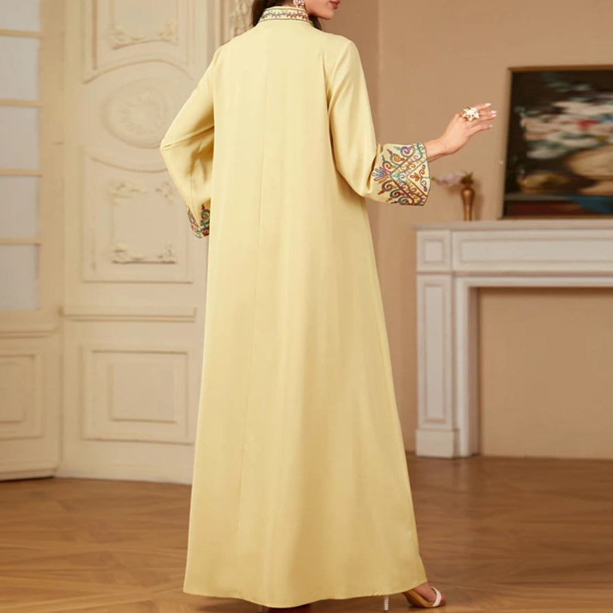 Embroidery V-Neck Long Dress Abaya - Palm and Thread