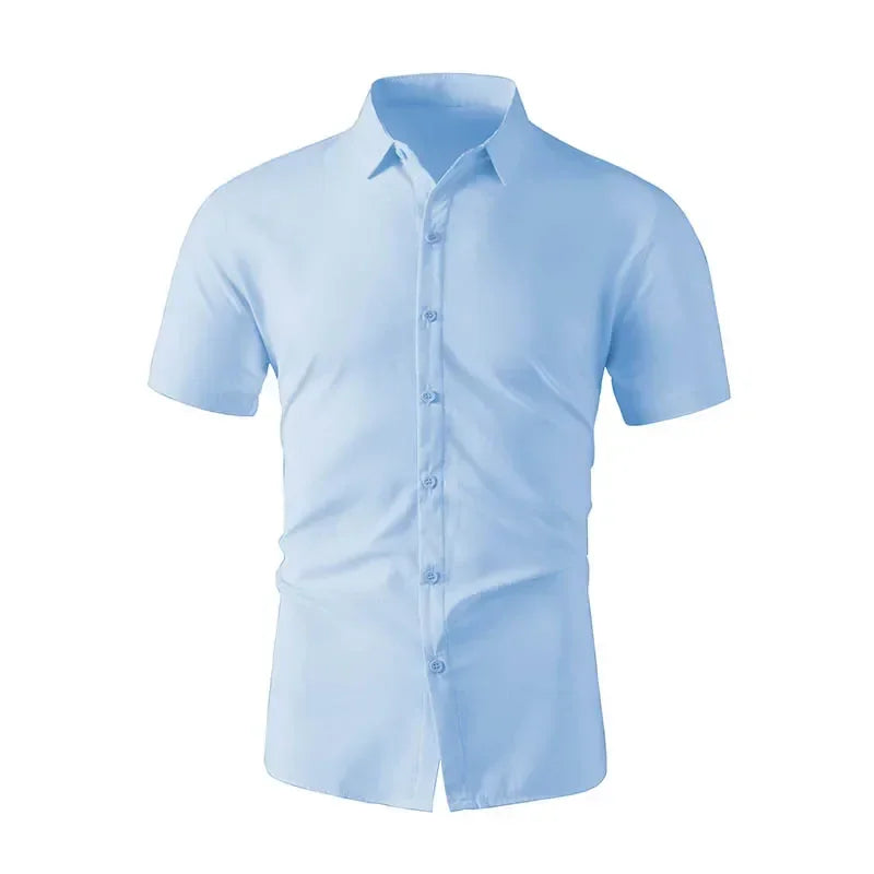 Business Casual Solid Color Short Sleeved Shirt - Palm and Thread