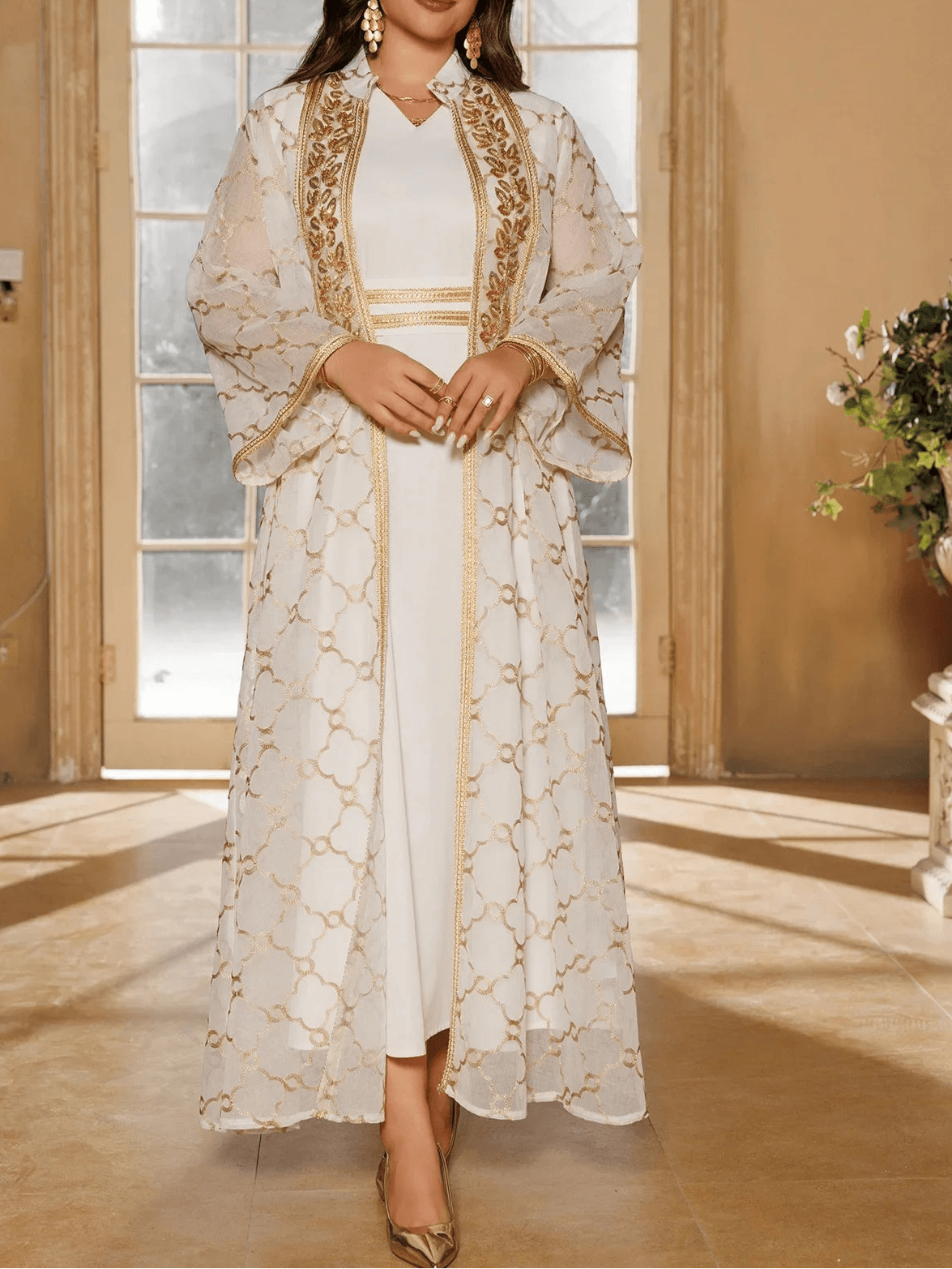 Embroidery Cardigan Abaya Kaftan 2 Piece - Palm and Thread