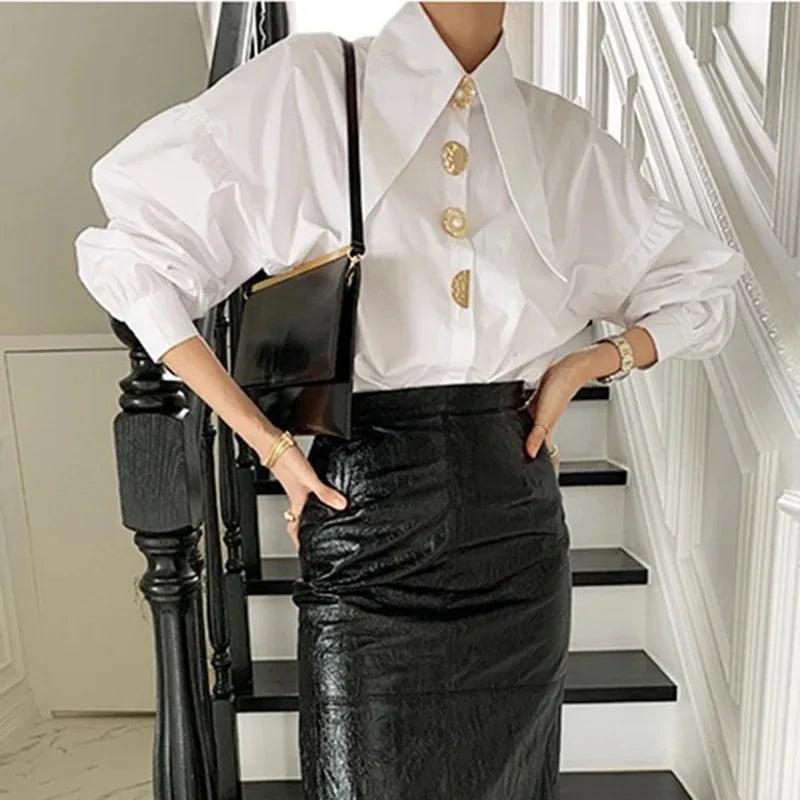 Elegant Pearl Sharp Corner Collar New Chic Female Top - Palm and Thread