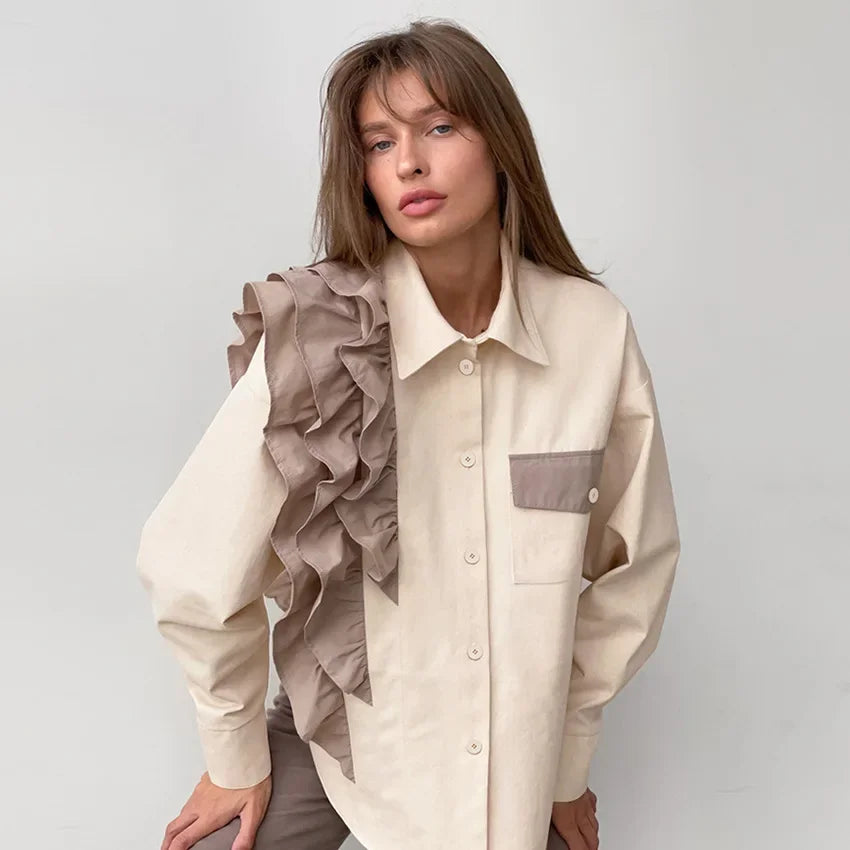 Irregular Ruffled Single-breasted Top - Palm and Thread