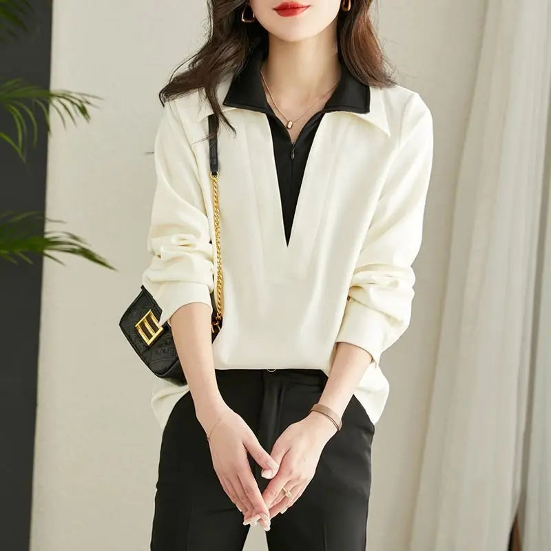 Patchwork Half Zipper Shirt Blouse - Palm and Thread