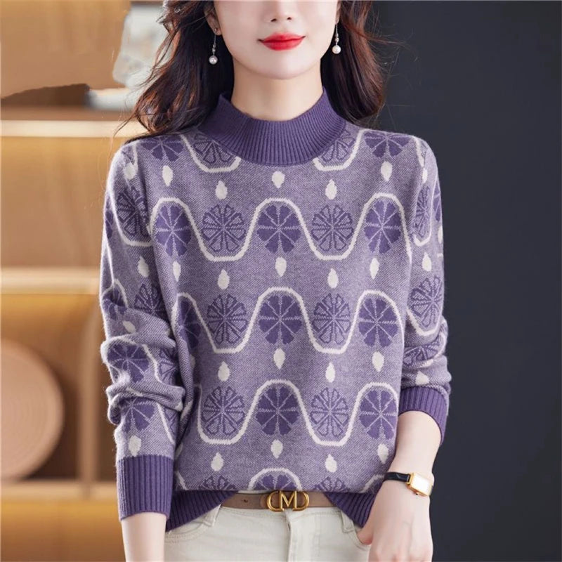 Vintage Fashion Jacquard Knitted Sweater Top - Palm and Thread