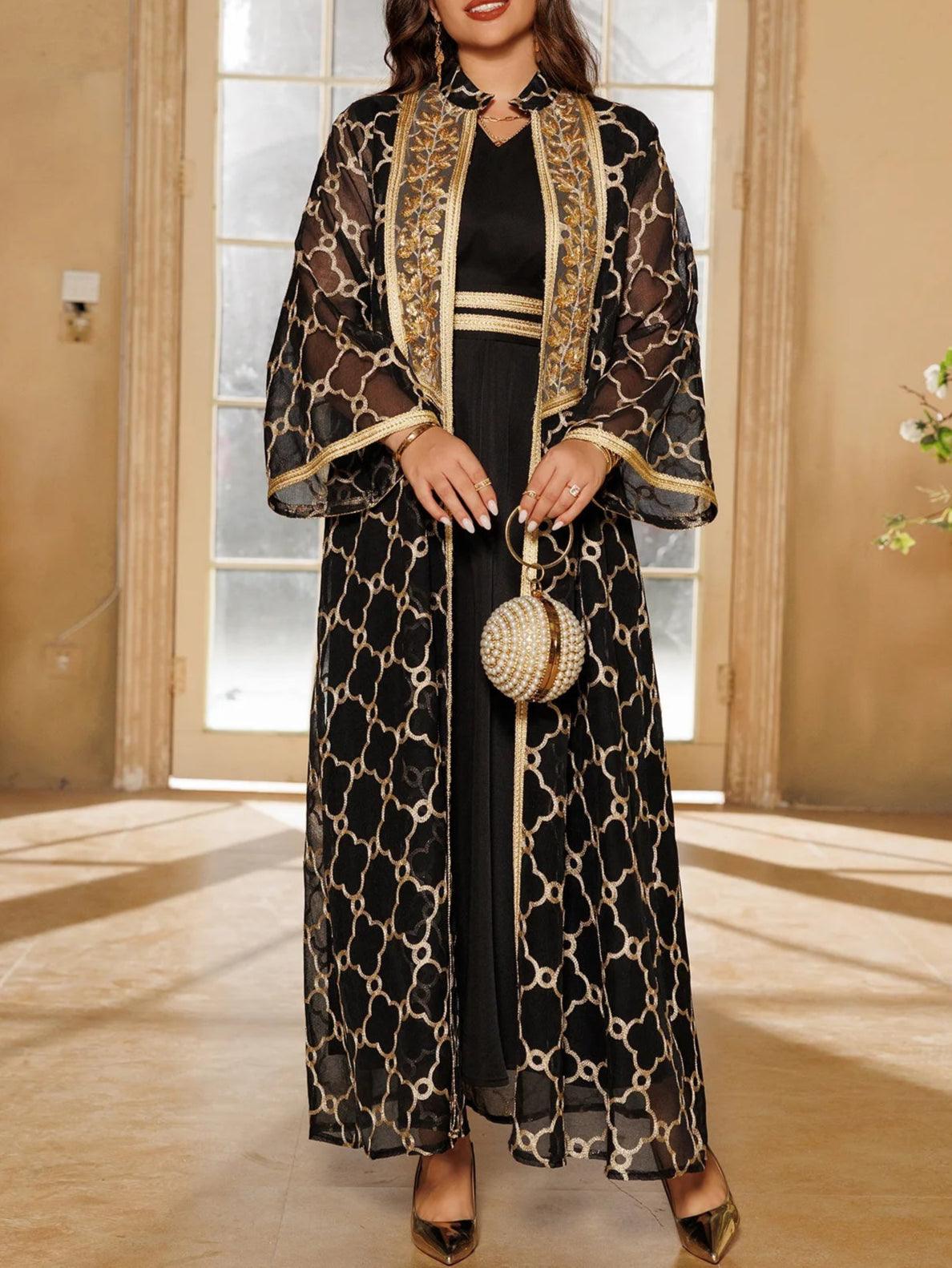 Embroidery Cardigan Abaya Kaftan 2 Piece - Palm and Thread