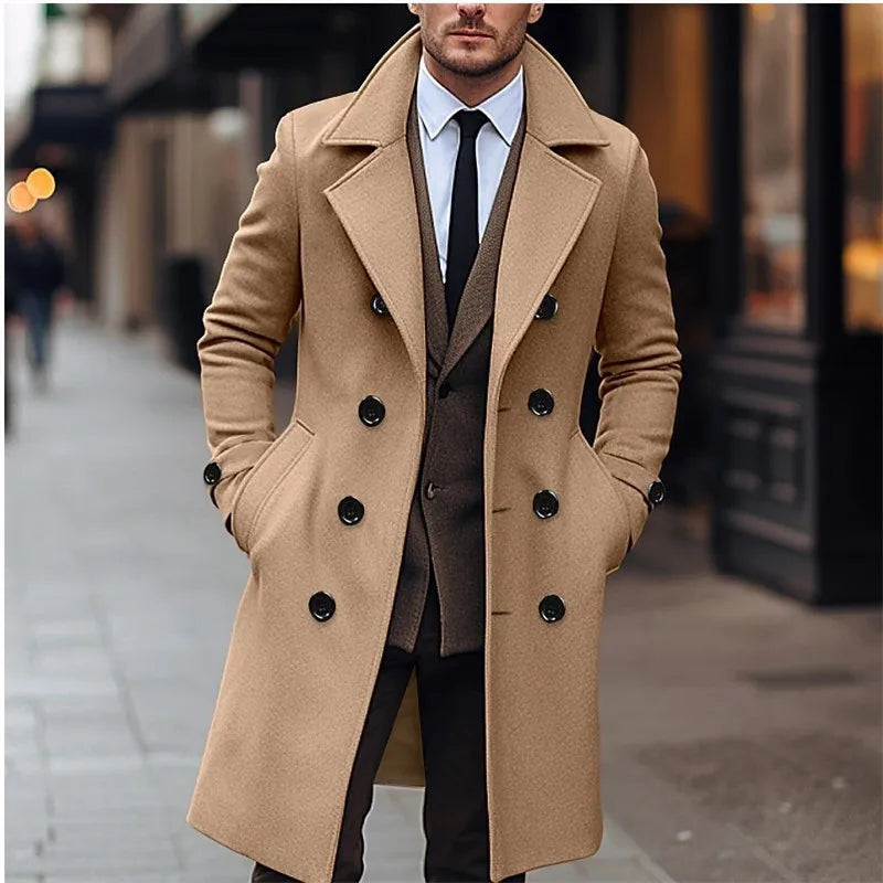 Double Breasted Long Woolen Trench Coat - Palm and Thread