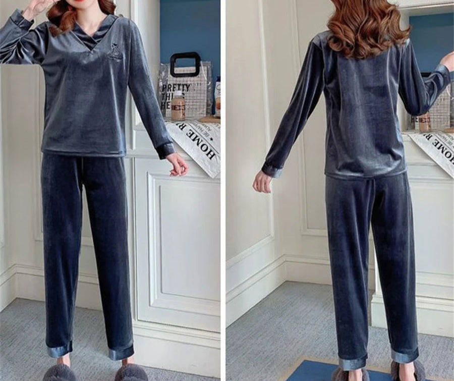 Velvet Loose Long Sleeve Pajama - Palm and Thread