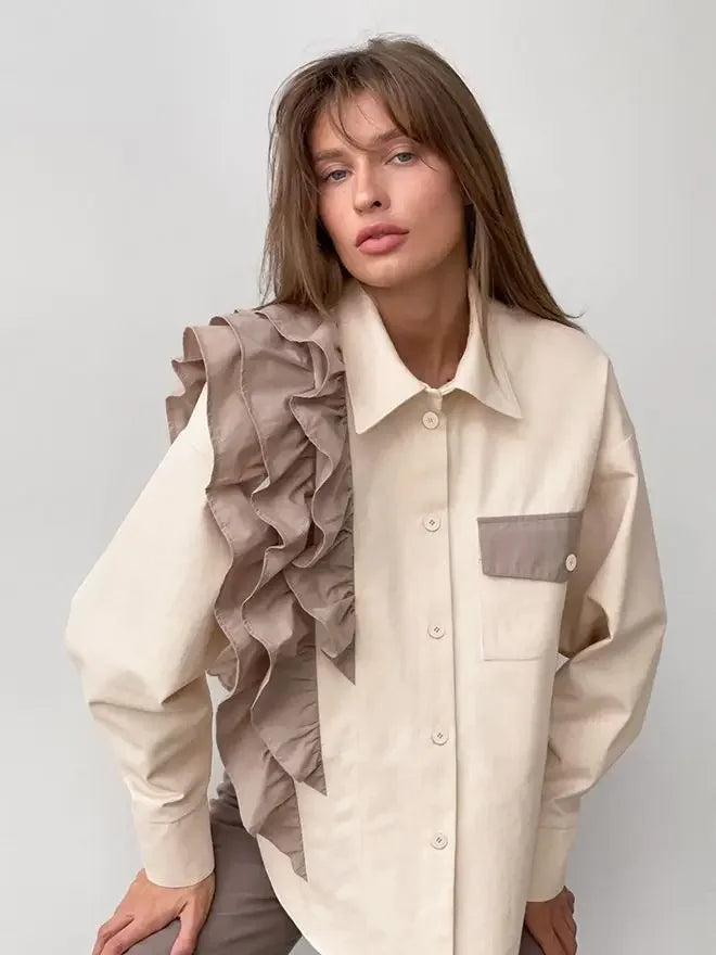 Irregular Ruffled Single-breasted Top - Palm and Thread