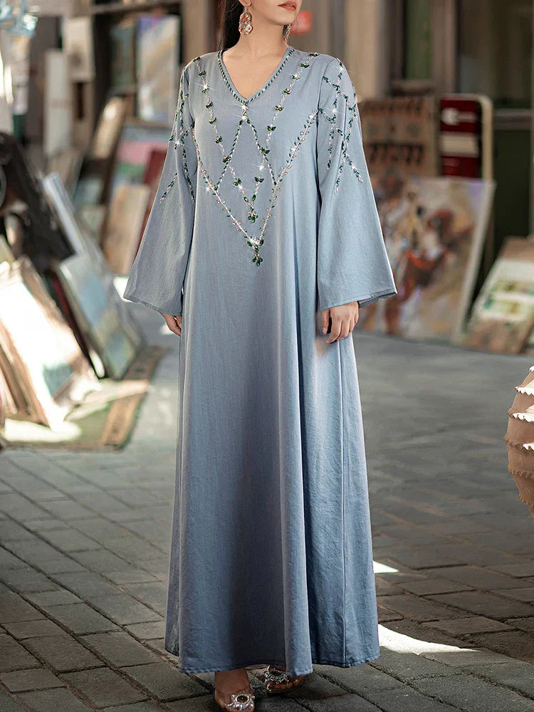 Luxury Long Sleeve Appliques Abaya - Palm and Thread