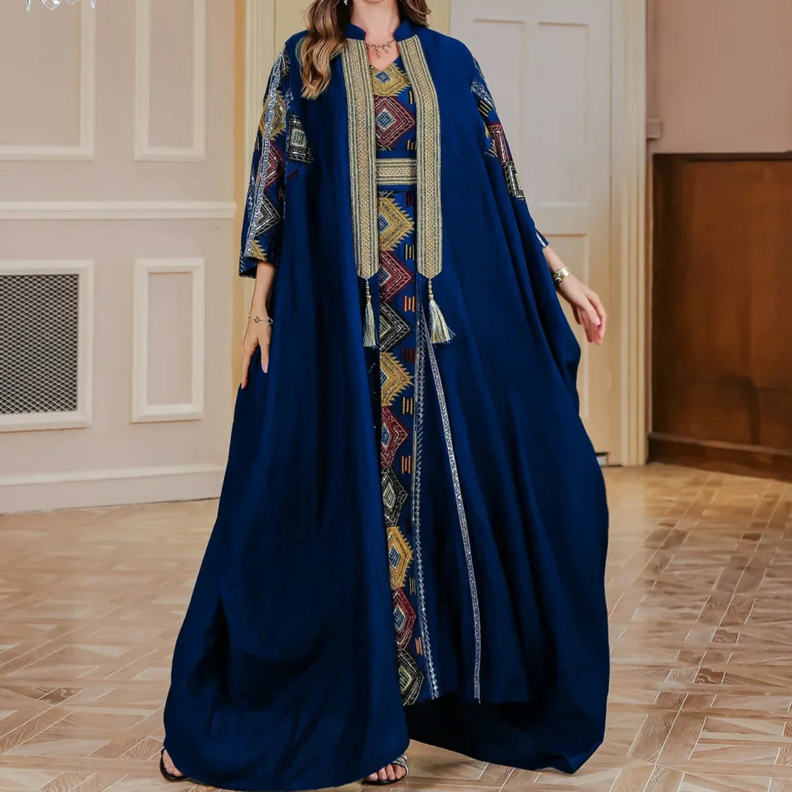 Embroidery Open Abaya Vestidos Cardigan Robe - Palm and Thread