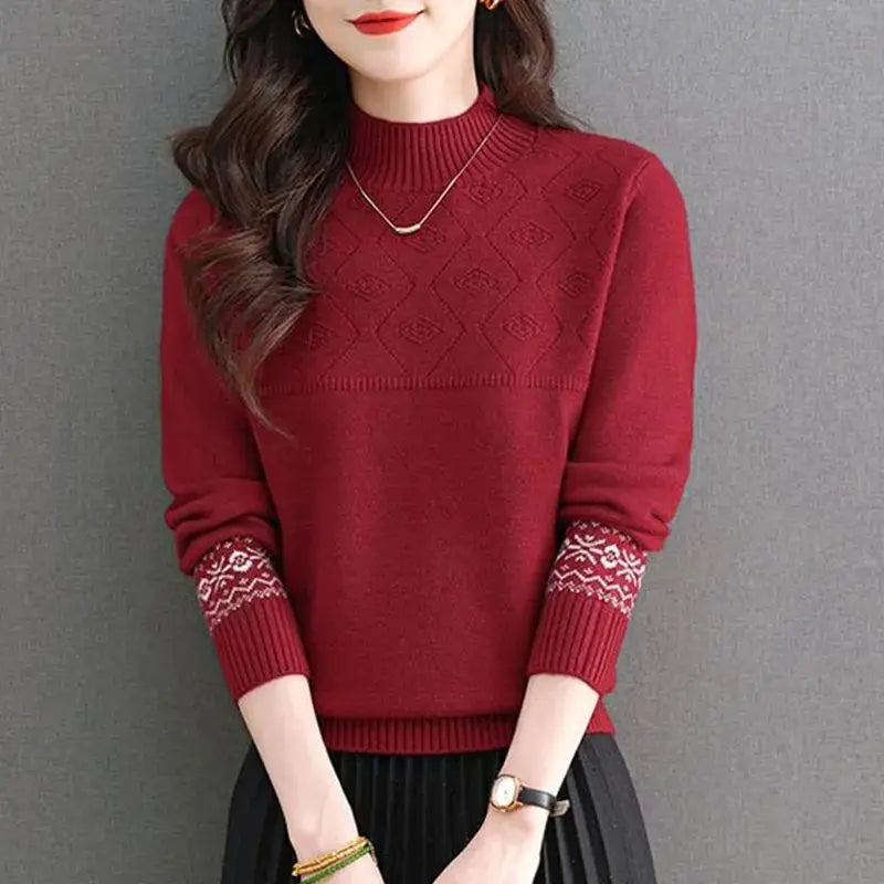 Elegant Jacquard Knitted Sweater Top - Palm and Thread