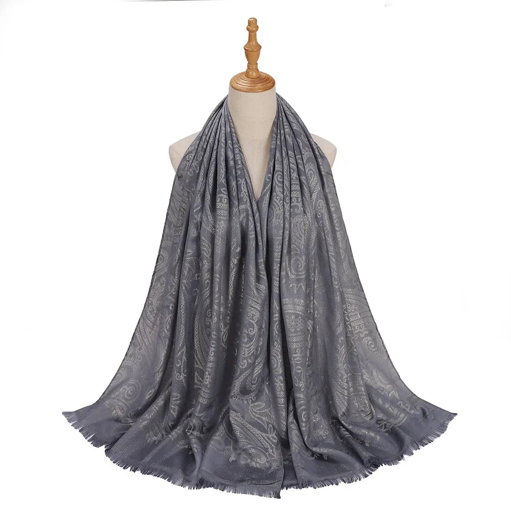 New Jacquard Satin Silk Hijab Scarf - Palm and Thread