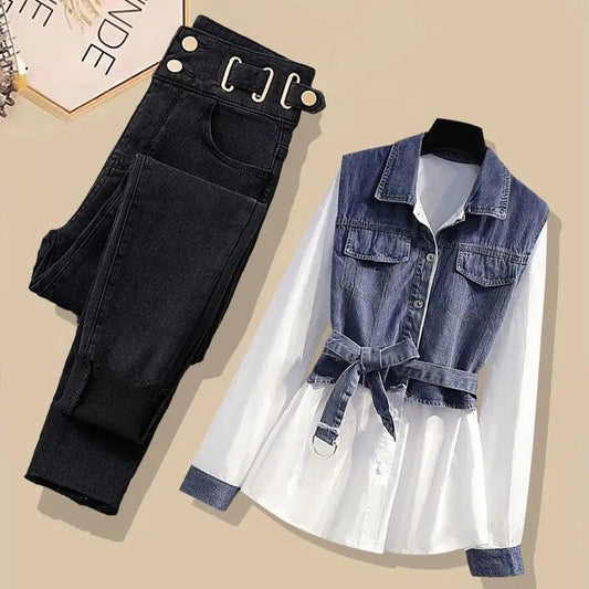 New Fashion Versatile Style Top Casual Jeans Two Piece Set - Palm and Thread