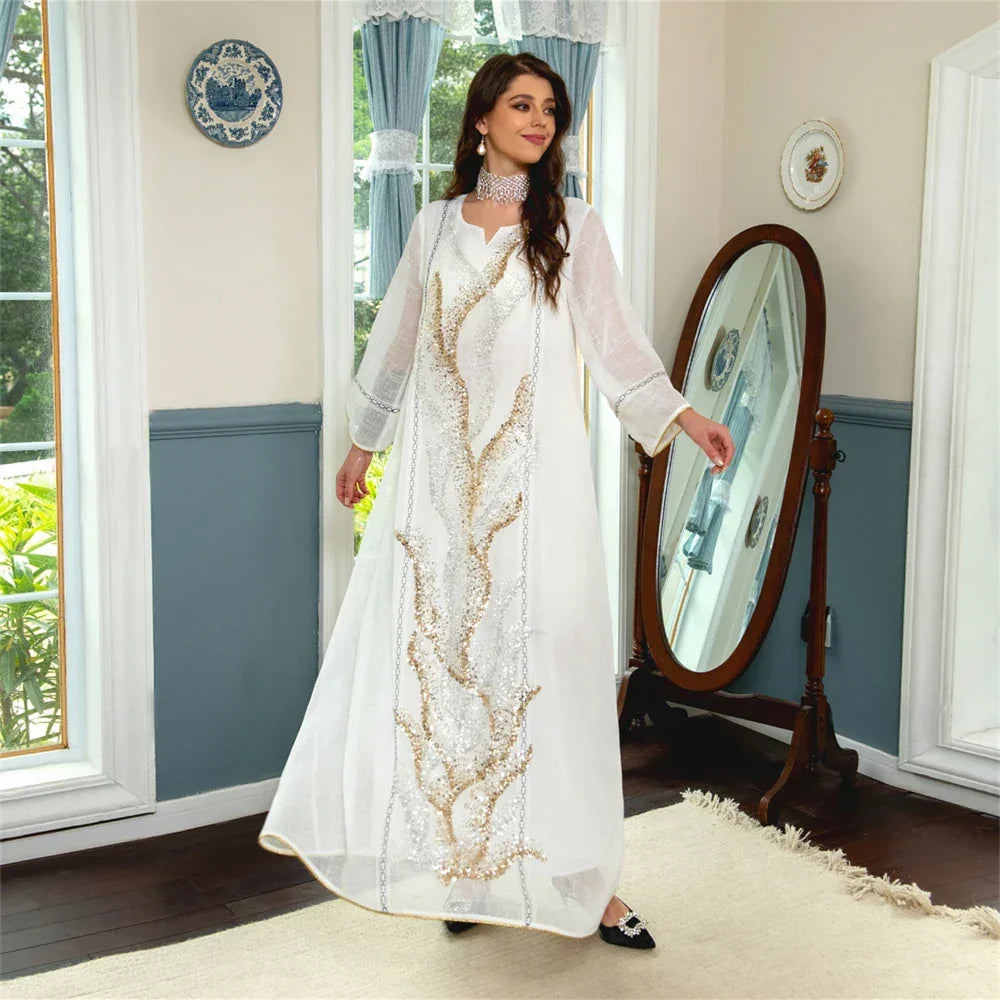 Mesh Bead Embroidered Abaya - Palm and Thread