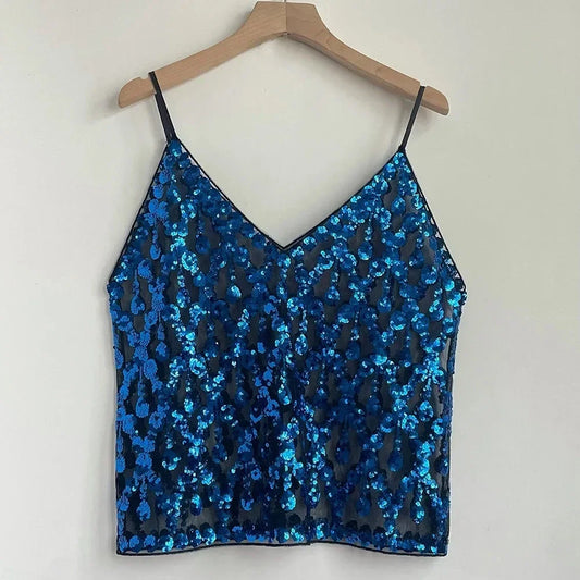 Sequin Bead Sling Slim Fit Straight Tank Top - Palm and Thread