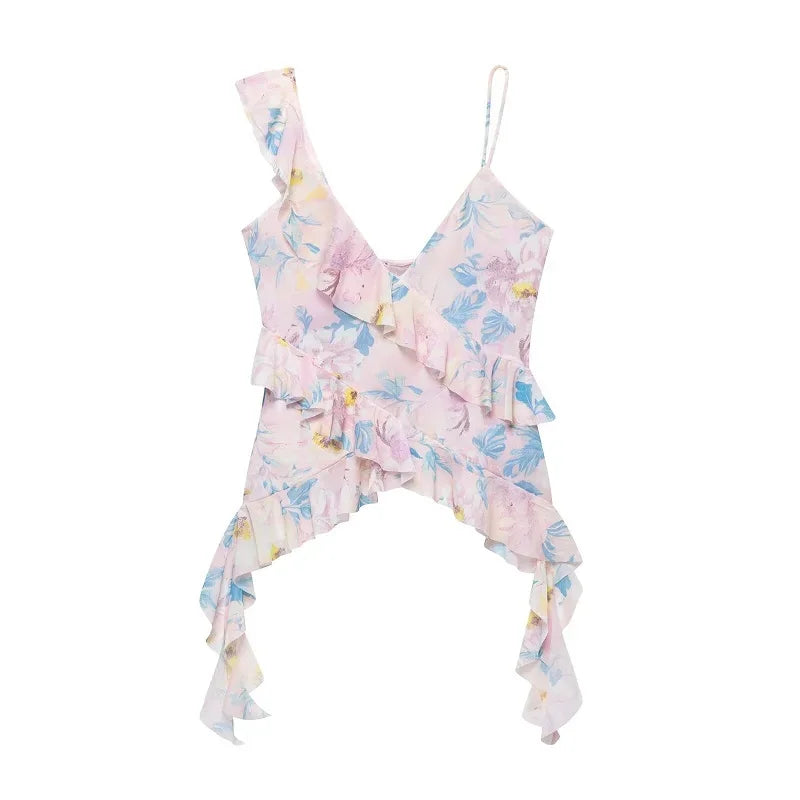 Print Ruffle Tulle Leopard Backless Top - Palm and Thread
