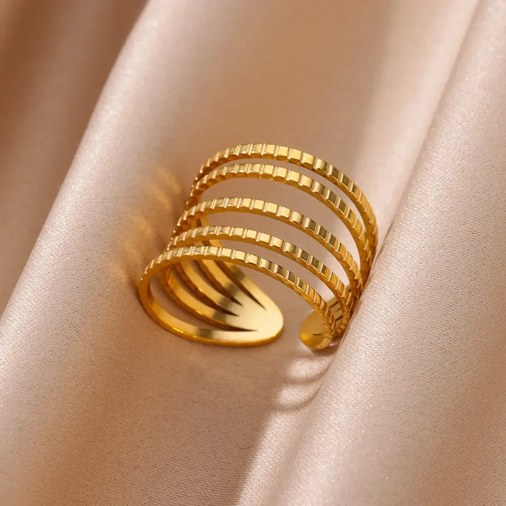 Stainless Steel Chunky Wide Ring - Palm and Thread